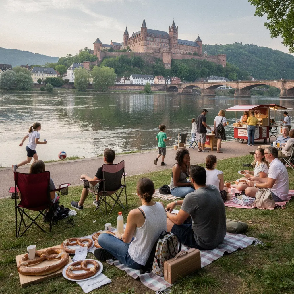 Ein panoramischer Blick auf die Stadt Heidelberg bei Sonnenuntergang, der die Schönheit der Umgebung einfängt.